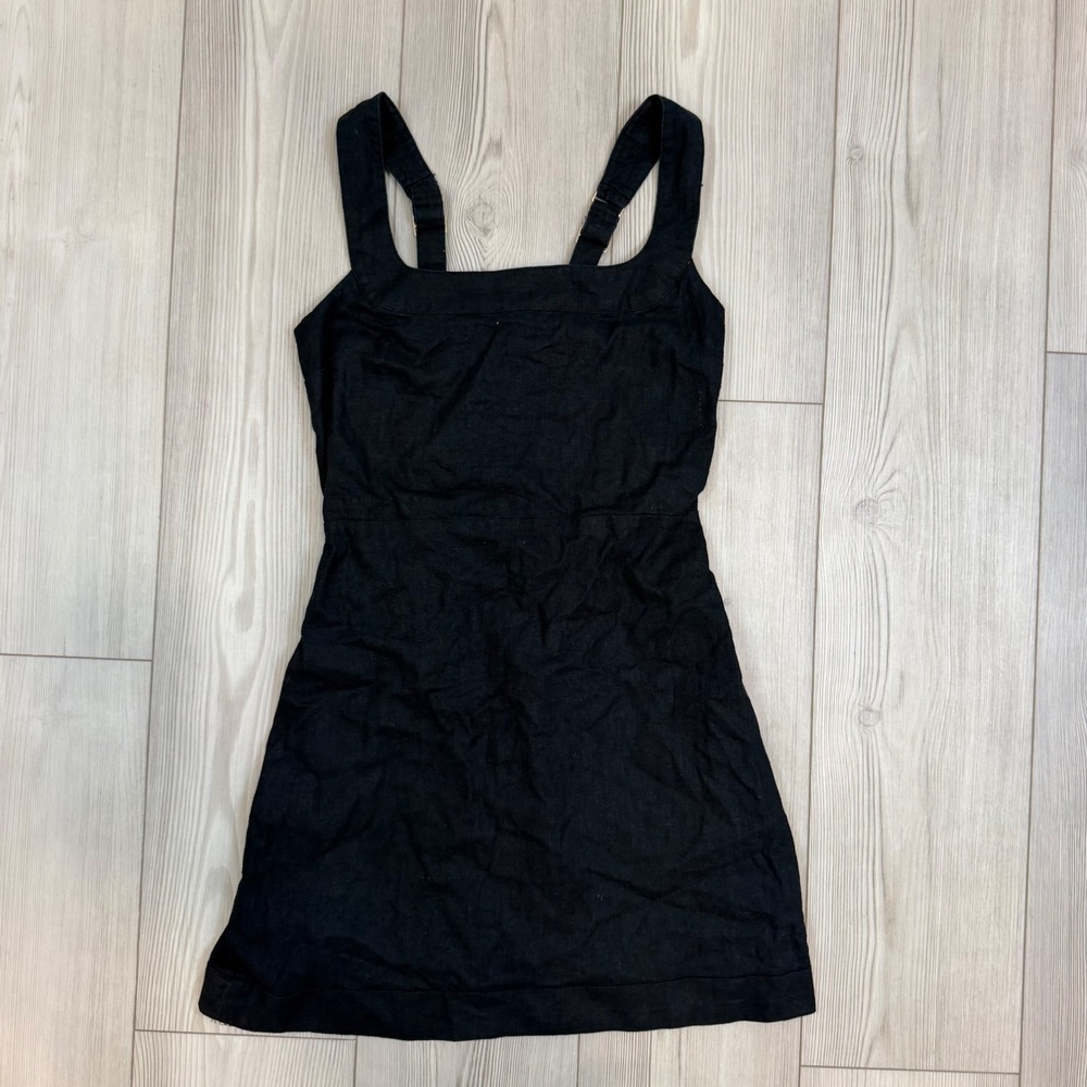 Abercrombie & Fitch Black Linen Blend Smocked Back Mini Dress Small